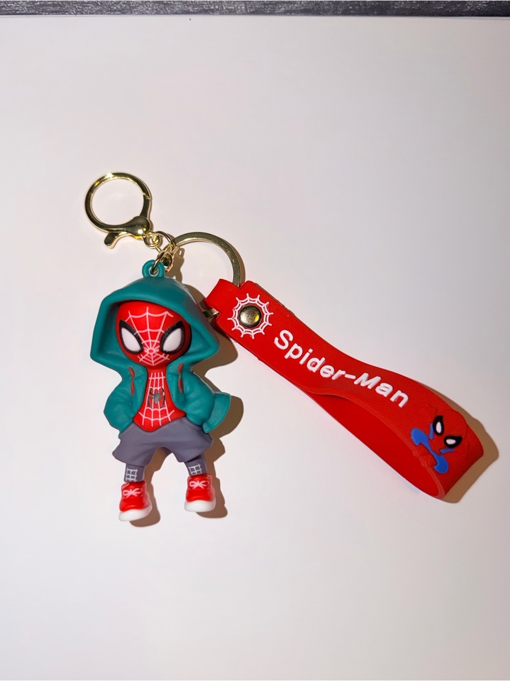 Spider-Man Teal Hoodie Keychain with Red Strap